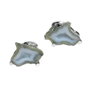 Geode Druzy Crystallized Gemstone Sterling Silver Cufflinks