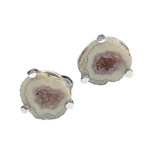 Geode Druzy Crystallized Gemstone Sterling Silver Cufflinks