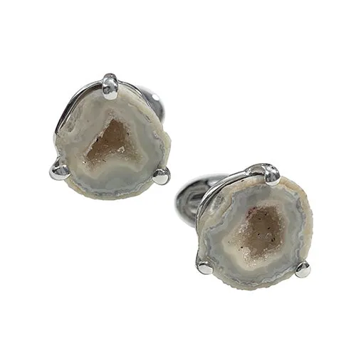 Geode Druzy Crystallized Gemstone Sterling Silver Cufflinks