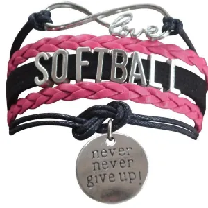 Girls Softball Never Give Up Bracelet