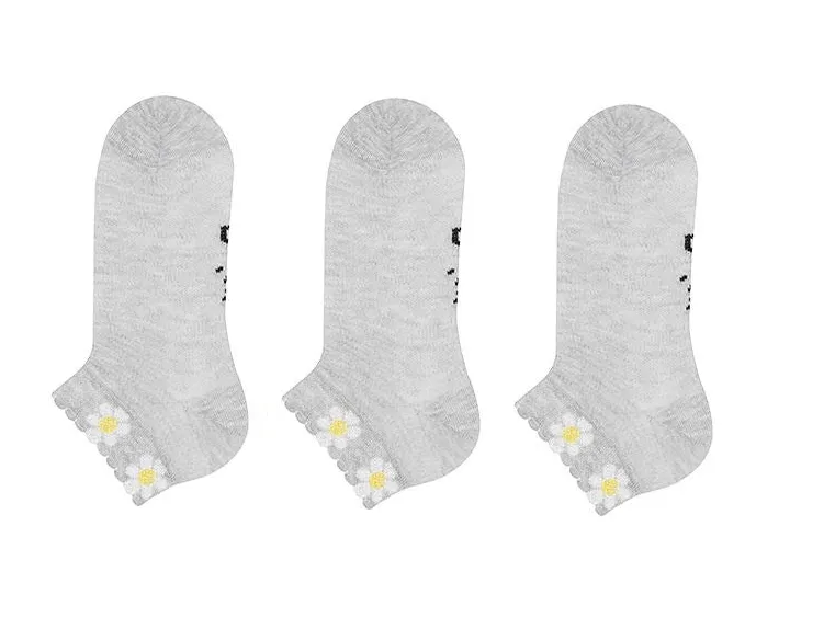 Girls Trainer Socks Daisy Grey 3Pk (3-4yrs)