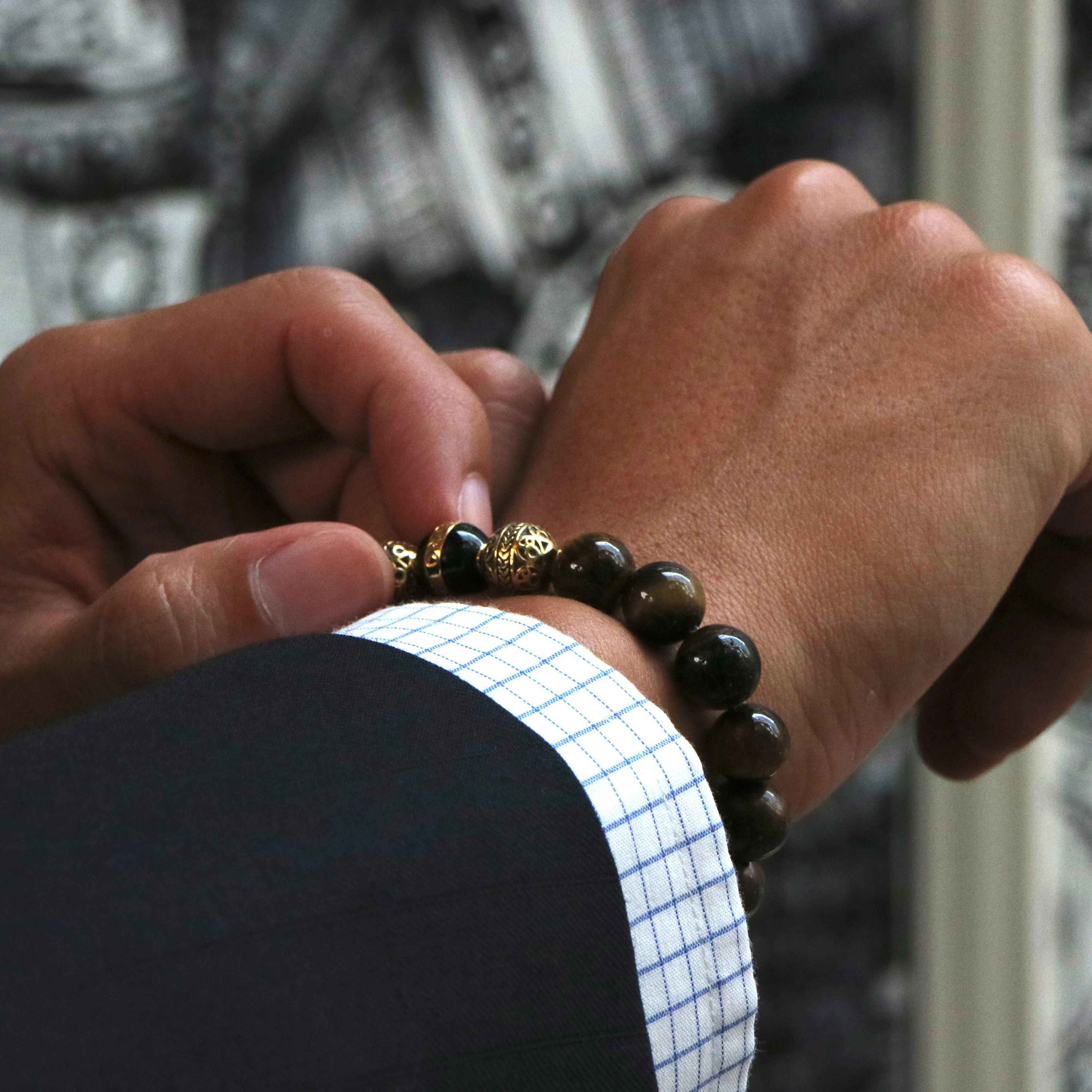 Gold Black Enamel Tiger Eye Bracelet