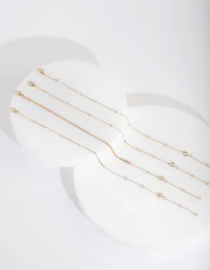 Gold Chain & Pearl Bracelet Anklet 4-Pack