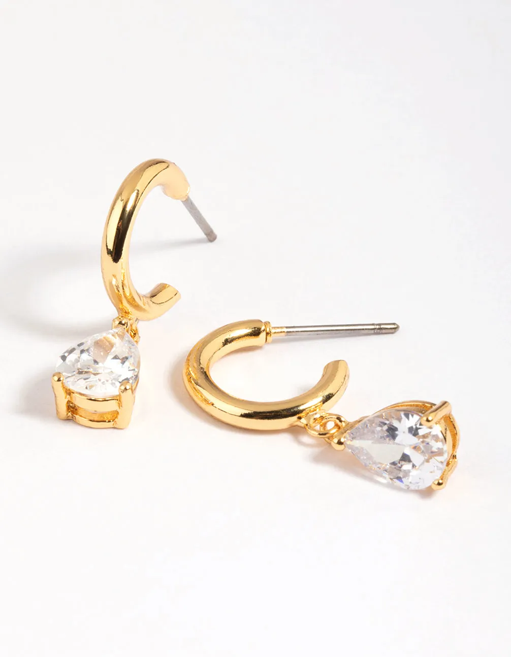 Gold Plated Cubic Zirconia Teardrop Huggie Hoop Earrings