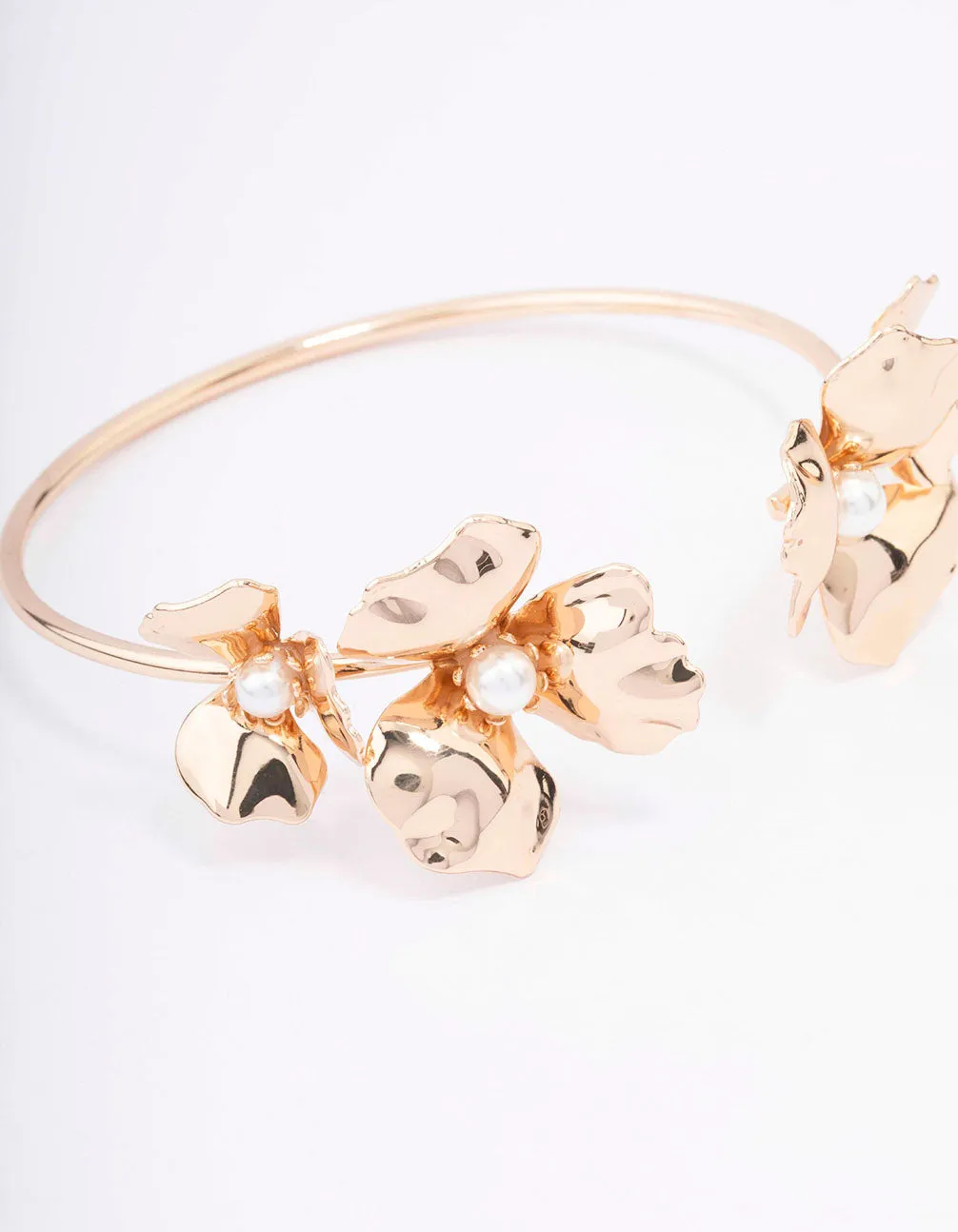 Gold Plated Pearl Centre Flower Wrist Cuff