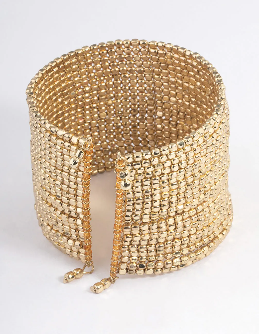 Gold Small Beaded Cuff Bangle