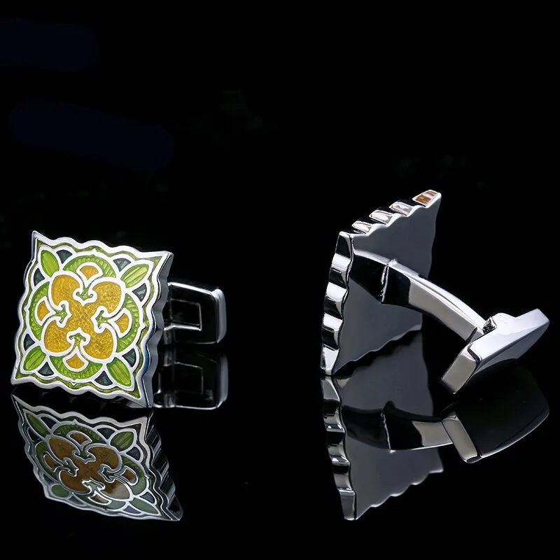 Green and yellow enamel Cufflinks