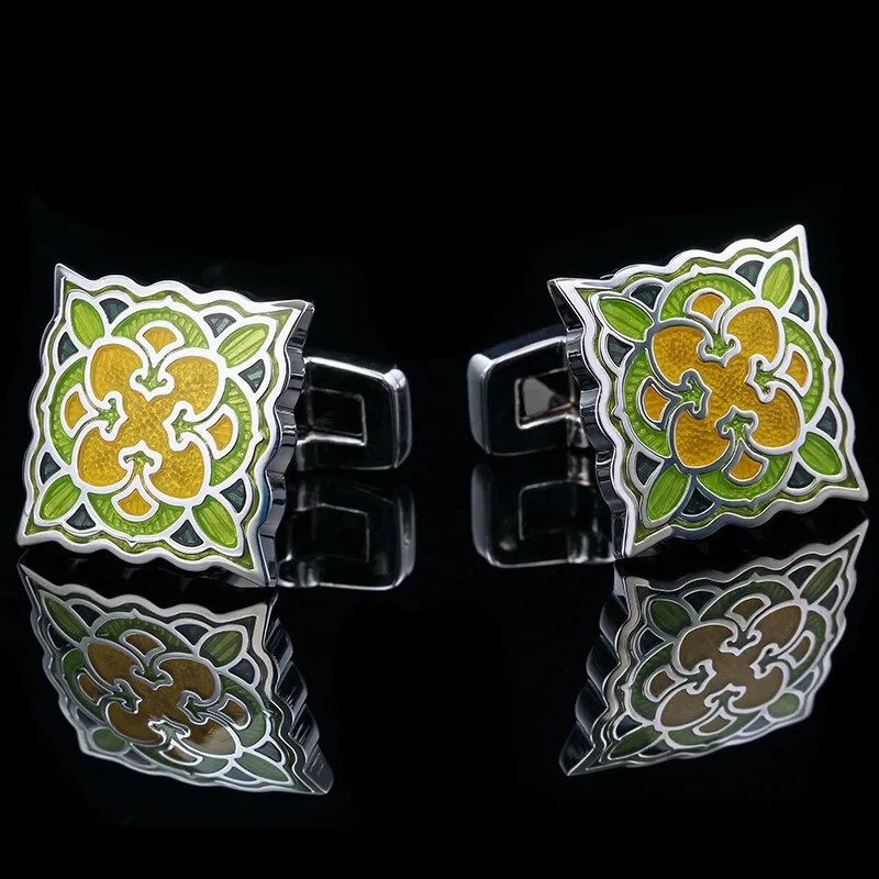 Green and yellow enamel Cufflinks