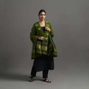 Green - Kutch Ahir Hand Embroidery Woollen Shawl 36