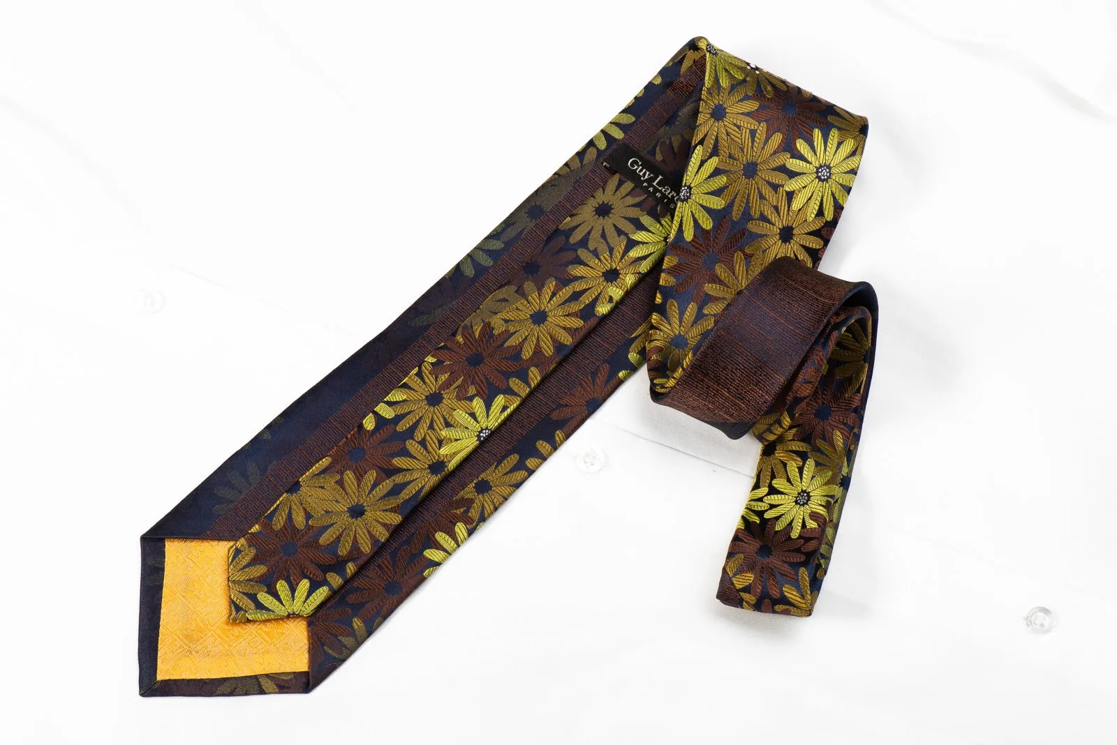 Guy Laroche Men's Crystal Rhinestone Tie Green Brown Floral On Navy With Silver Sparkles