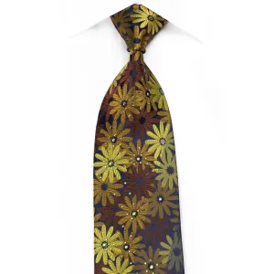 Guy Laroche Men's Crystal Rhinestone Tie Green Brown Floral On Navy With Silver Sparkles