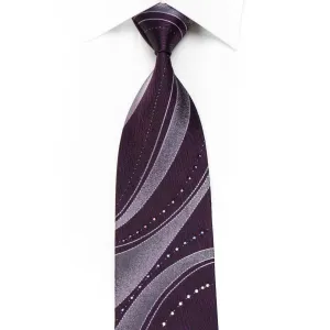 Guy Laroche Men's Rhinestone Silk Necktie Pink Gray Waves On Purple With Sparkles