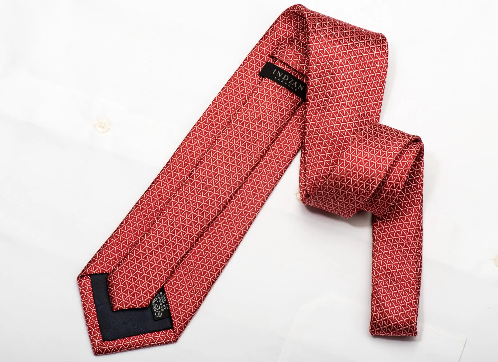 Indian Leaders Men's Silk Tie Trellis On Red Sparkling With Crystal Rhinestones