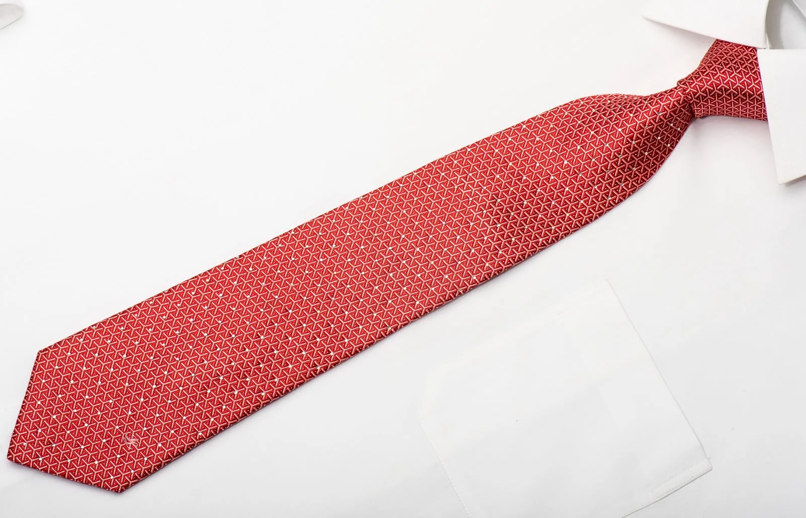 Indian Leaders Men's Silk Tie Trellis On Red Sparkling With Crystal Rhinestones