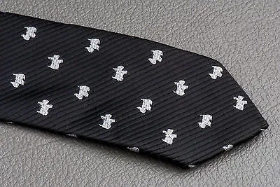 Kissa Skinny Neck Tie Silver Scotty Dogs On Black 100% Micro Fiber 2 Inch