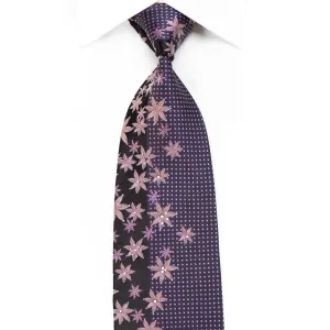 Krizia Mens Crystal Silk Necktie Floral On Purple With Silver Sparkles