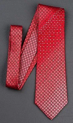 Lancetti Silk Neck Tie Red Checked With Silver Sparkles & Rhinestones 3 1/4 Inch