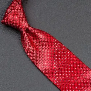 Lancetti Silk Neck Tie Red Checked With Silver Sparkles & Rhinestones 3 1/4 Inch