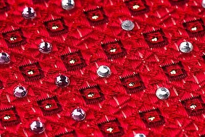 Lancetti Silk Neck Tie Red Checked With Silver Sparkles & Rhinestones 3 1/4 Inch