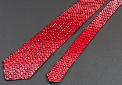 Lancetti Silk Neck Tie Red Checked With Silver Sparkles & Rhinestones 3 1/4 Inch