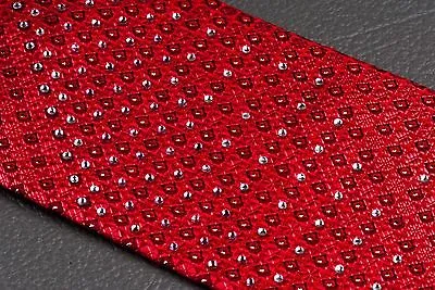 Lancetti Silk Neck Tie Red Checked With Silver Sparkles & Rhinestones 3 1/4 Inch