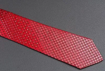 Lancetti Silk Neck Tie Red Checked With Silver Sparkles & Rhinestones 3 1/4 Inch