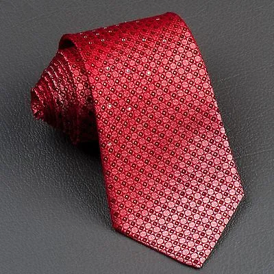 Lancetti Silk Neck Tie Red Checked With Silver Sparkles & Rhinestones 3 1/4 Inch