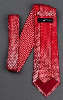 Lancetti Silk Neck Tie Red Checked With Silver Sparkles & Rhinestones 3 1/4 Inch