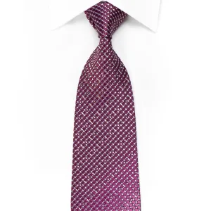 Maestro Men's Crystal Rhinestone Necktie Silver Purple Checkered With Silver Sparkles