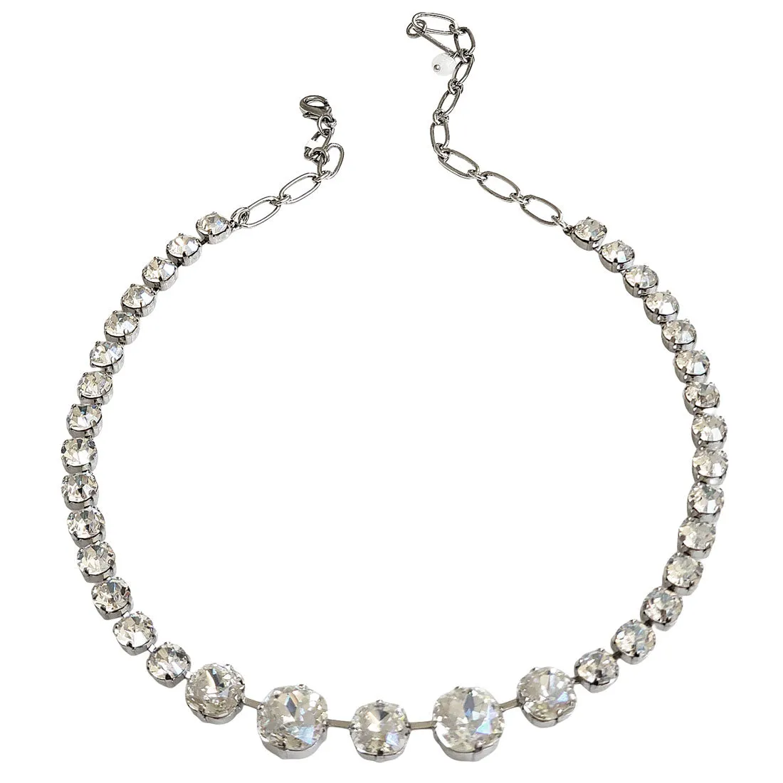 Mariana "Moonlight" Rhodium Plated Graduated Cushion Cut Crystal Necklace, 3326/3 001MOLro