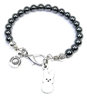 Marshmallow Bunny Hematite Glass Bracelet