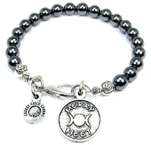 Merry Meet Triple Moon Circle Hematite Glass Bracelet