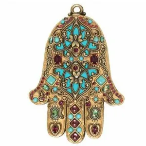 Michal Golan Gold Tone/Turquoise & Amethyst Wall Hamsa