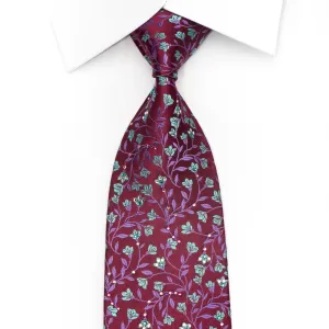 Mila Schon Men's Silk Tie Teal Floral On Purple Crystal Necktie