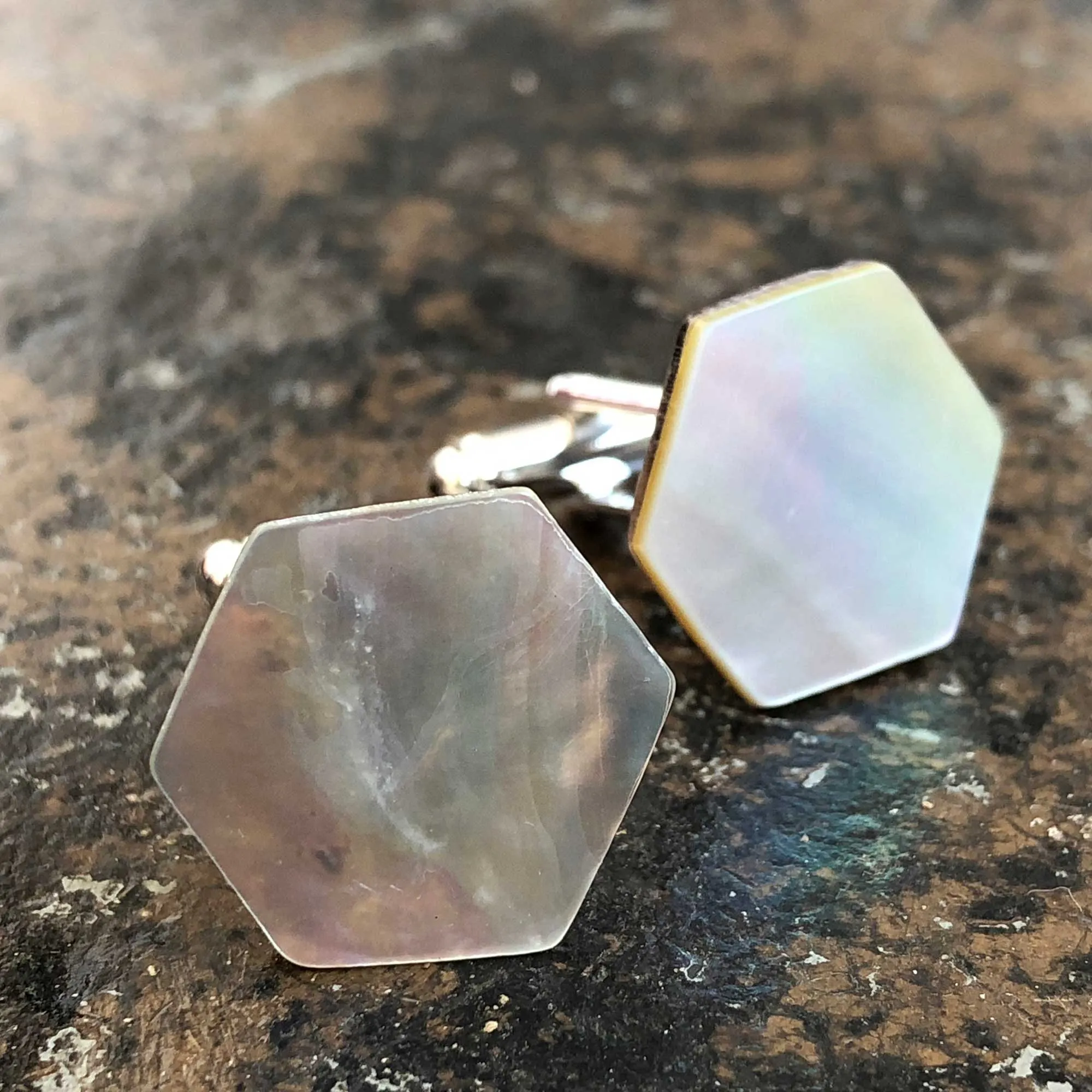 Mother of Pearl Cufflinks, Abalone Hexagon Cuff Links