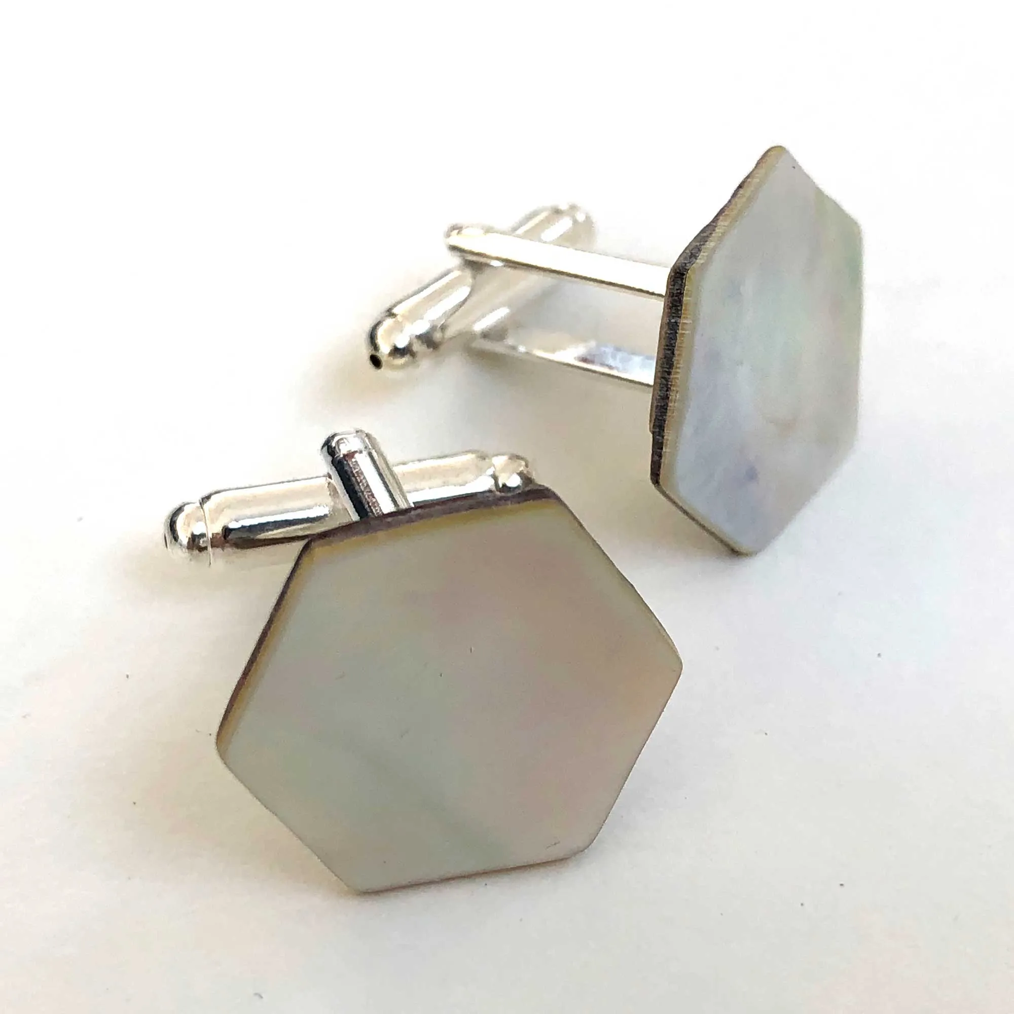 Mother of Pearl Cufflinks, Abalone Hexagon Cuff Links