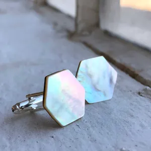 Mother of Pearl Cufflinks, Abalone Hexagon Cuff Links