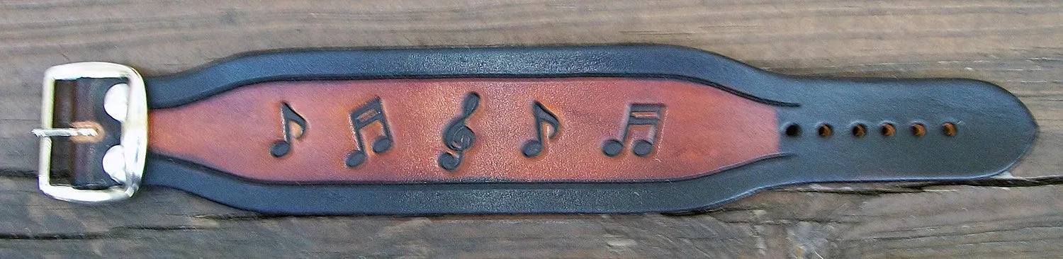 Music Notes Leather Bracelets handmade by Old School Leather Co.