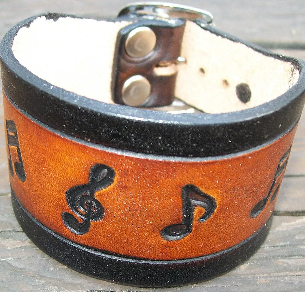 Music Notes Leather Bracelets handmade by Old School Leather Co.