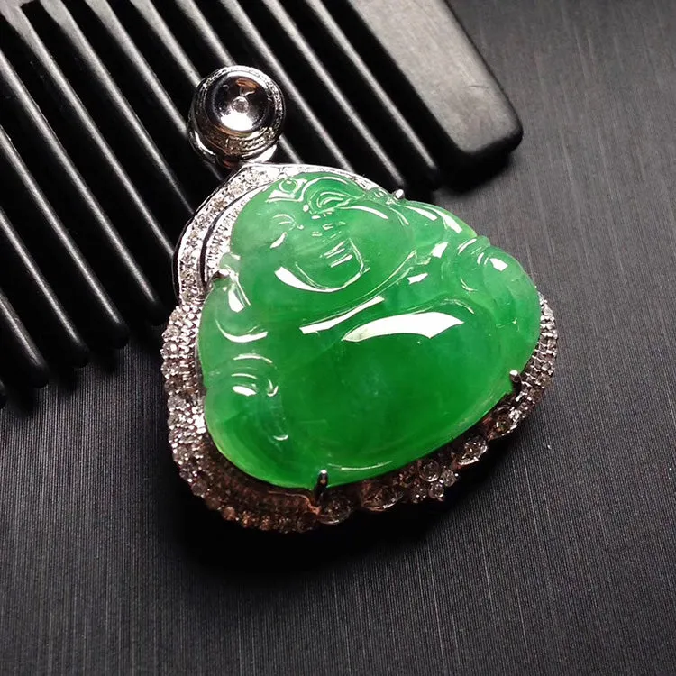 Natural Jade Pendant Jadeite Gold Buddha Pendant PT370