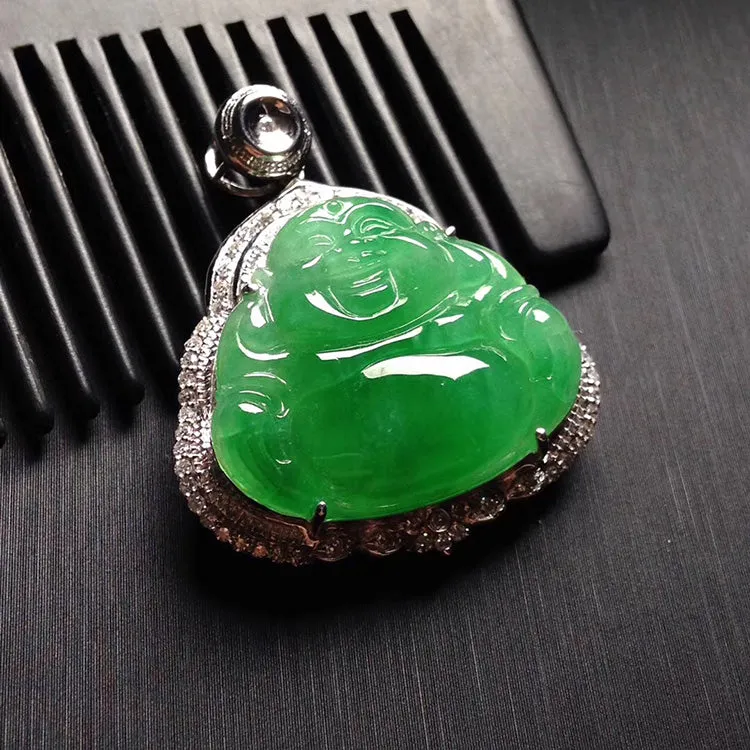 Natural Jade Pendant Jadeite Gold Buddha Pendant PT370