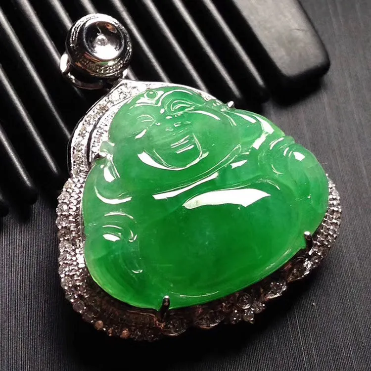 Natural Jade Pendant Jadeite Gold Buddha Pendant PT370