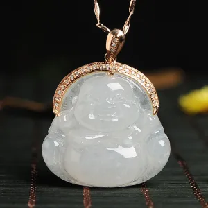 Natural Jade Pendant Jadeite Gold Buddha Pendant PT95