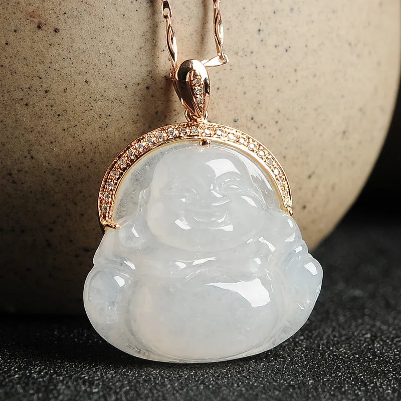 Natural Jade Pendant Jadeite Gold Buddha Pendant PT95