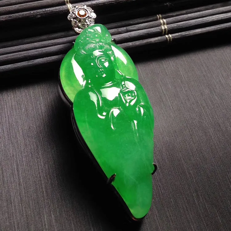 Natural Jade Pendant Jadeite Gold Guan Yin Pendant PT204