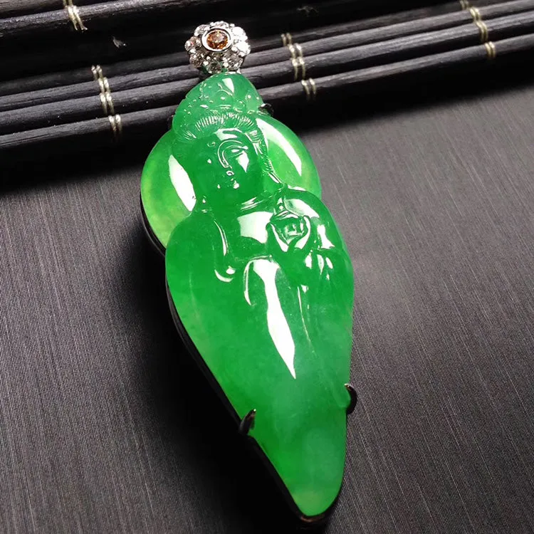 Natural Jade Pendant Jadeite Gold Guan Yin Pendant PT204