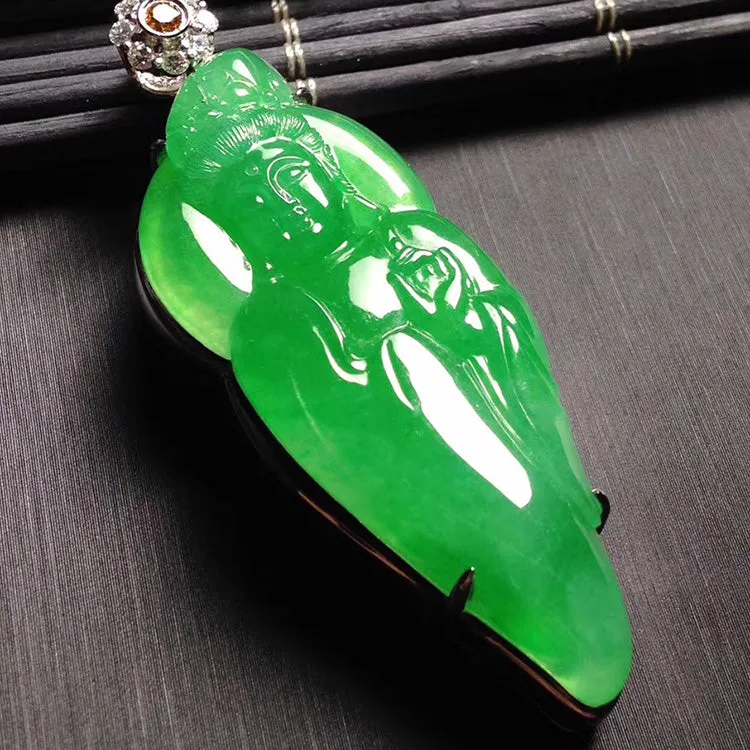 Natural Jade Pendant Jadeite Gold Guan Yin Pendant PT204