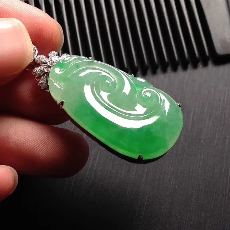 Natural Jade Pendant Jadeite Gold Ruyi Pendant PT367