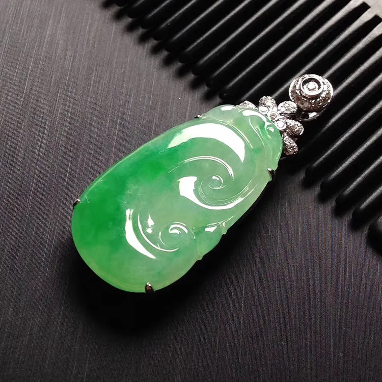 Natural Jade Pendant Jadeite Gold Ruyi Pendant PT367