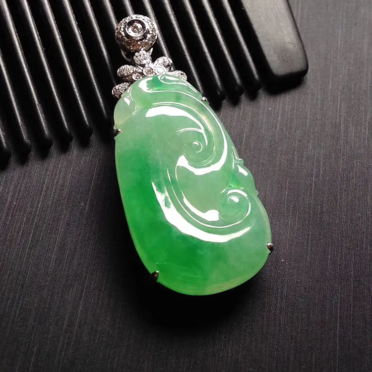 Natural Jade Pendant Jadeite Gold Ruyi Pendant PT367